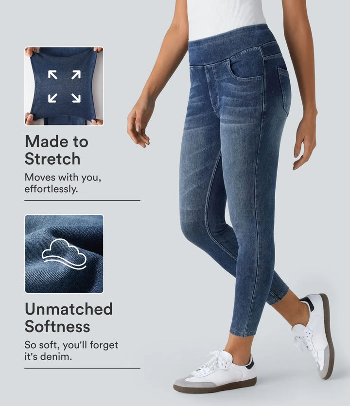 Lyckera Flex högmidjad fickor denim vardagsleggings