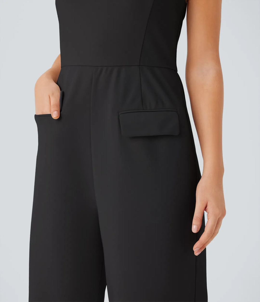 Halterneck justerbar G-krok lock fickor jumpsuit