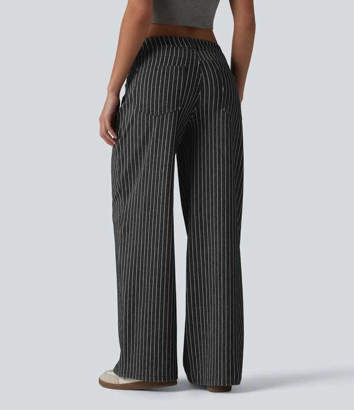 Halara Flex asymmetrisk med låg midja vida ben rand jeans för arbete med fickor