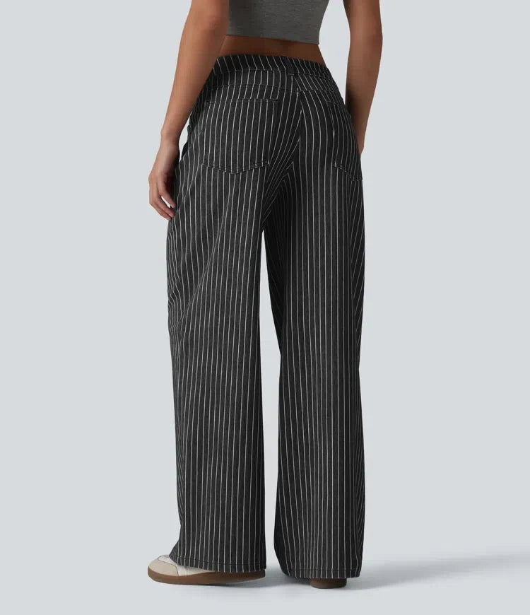 Halara Flex asymmetrisk med låg midja vida ben rand jeans för arbete med fickor
