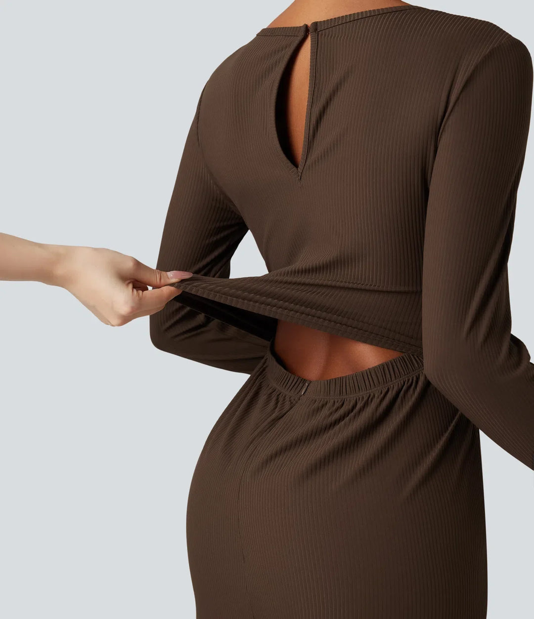 Ribbad rund hals långärmad korsett vardaglig jumpsuit med fickor-Easy Peezy Edition