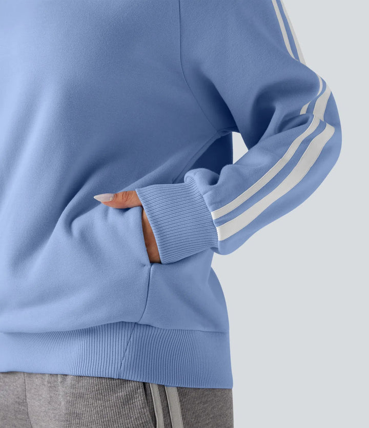 Rund hals långärmad färgblock fleece vardaglig sweatshirt med fickor