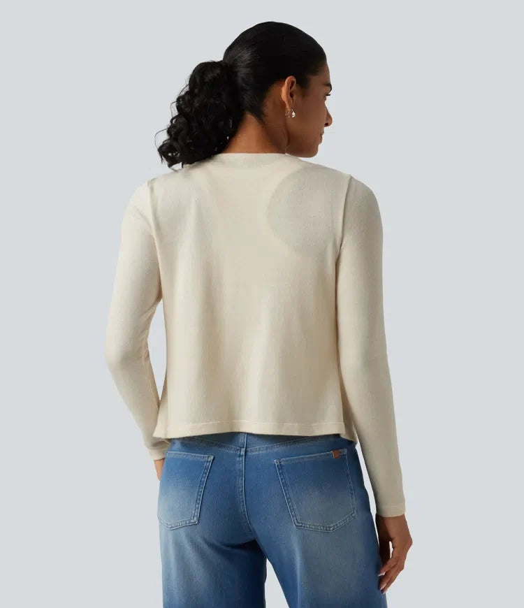 Öppen front långärmad vardaglig cardigan