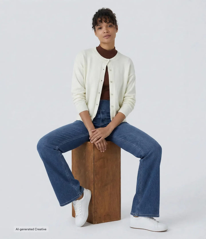 Halara Flex med hög midja och fickor tvättad för vardag bootcut jeans