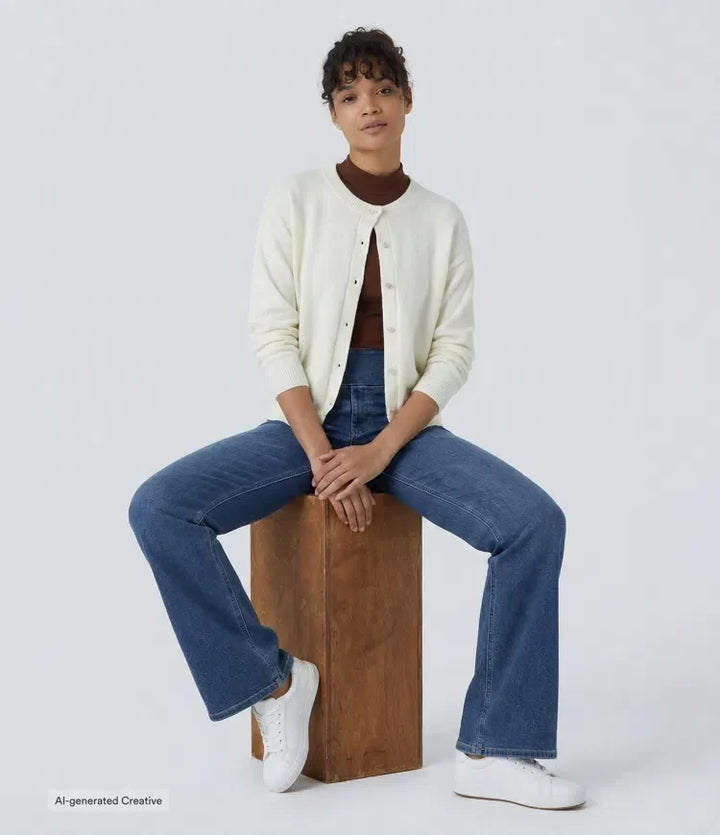 Halara Flex med hög midja och fickor tvättad för vardag bootcut jeans