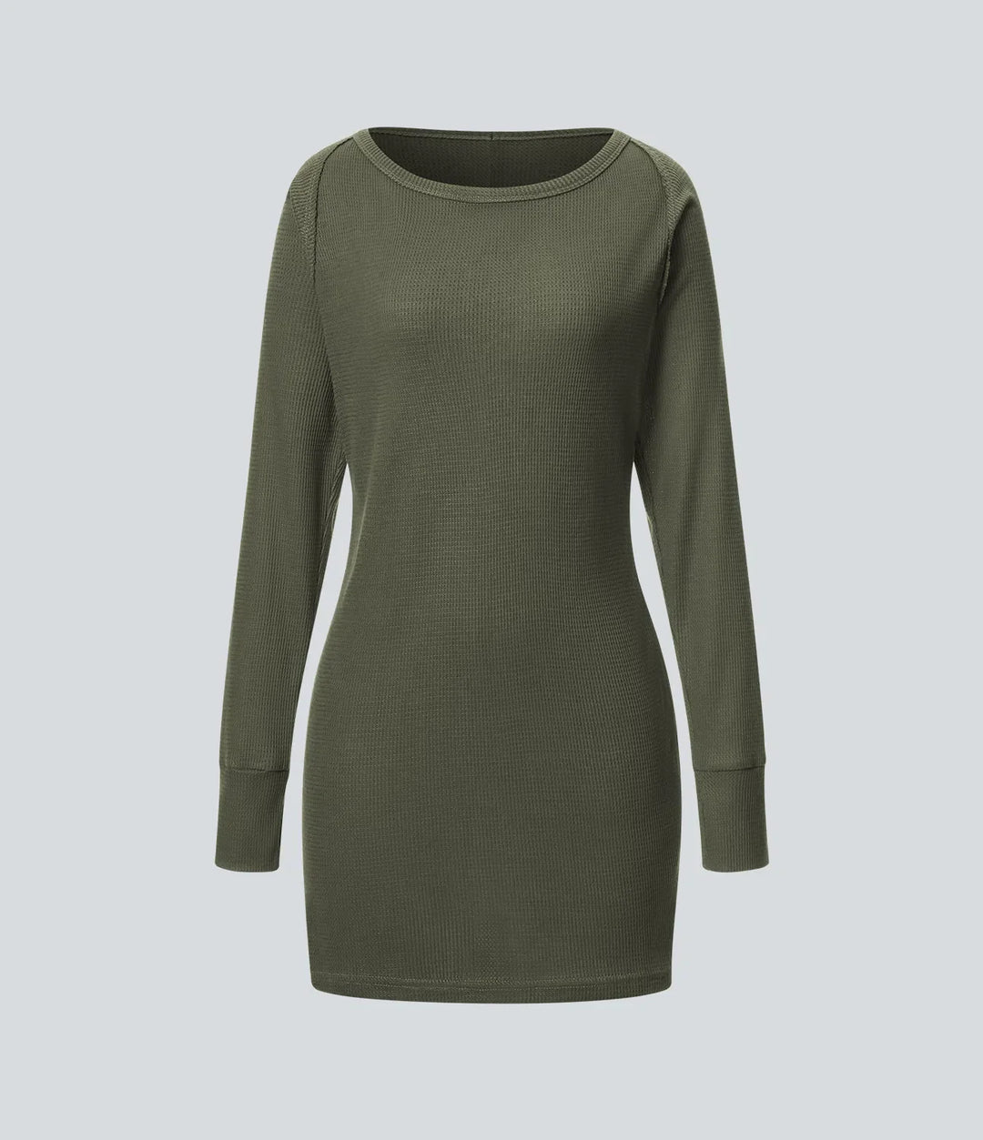 Båtringad raglan ärm tumhål fåll våffelstruktur vardaglig sweatshirt klänning
