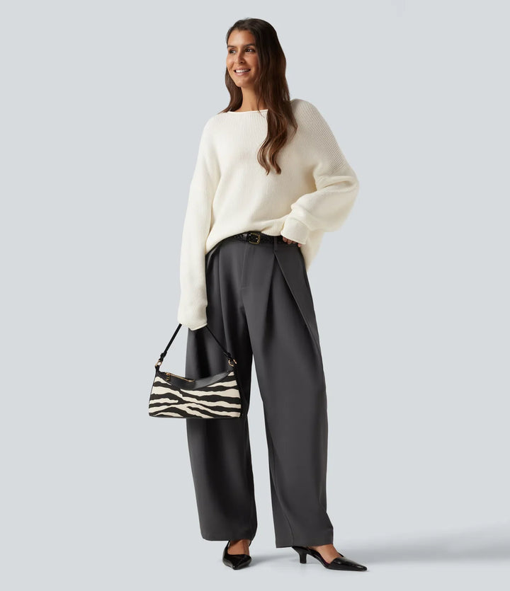Rund hals långärmad upprullad fåll arbetströja