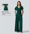 V-ringad kortärmad knytning i sidan baggy vardaglig jumpsuit med fickor-Easy Peezy Edition