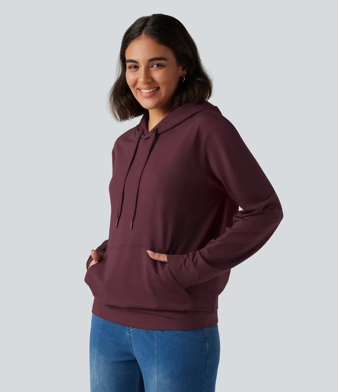 Med huva långärmad avkoppling sweatshirt med ficka