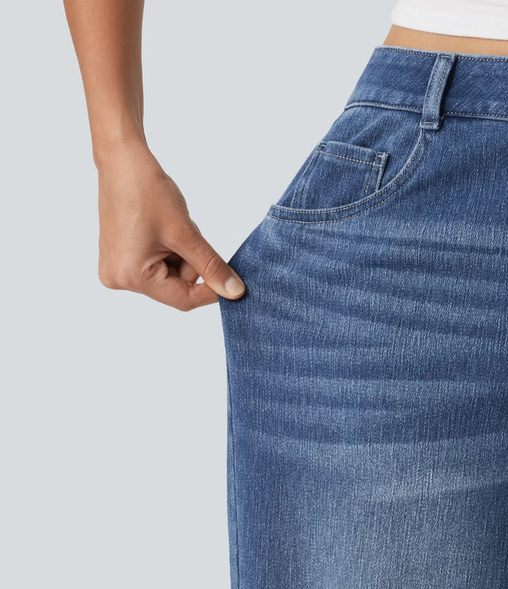 Halara Flex med hög midja baggy broderi vardagsjeans med fickor