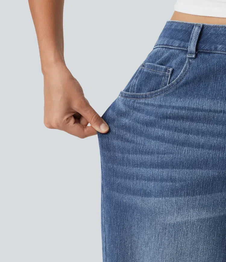 Halara Flex med hög midja baggy broderi vardagsjeans med fickor