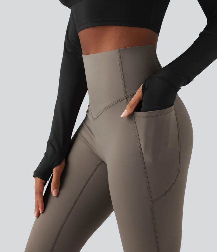 Lyckera UltraSculpt Heat högmidjad magkontroll fleece formande yoga bootcut leggings med fickor