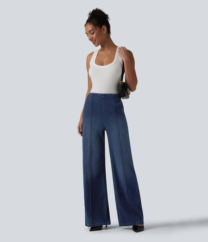 Lyckera Flex högmidjad vida ben arbete jeans med fickor