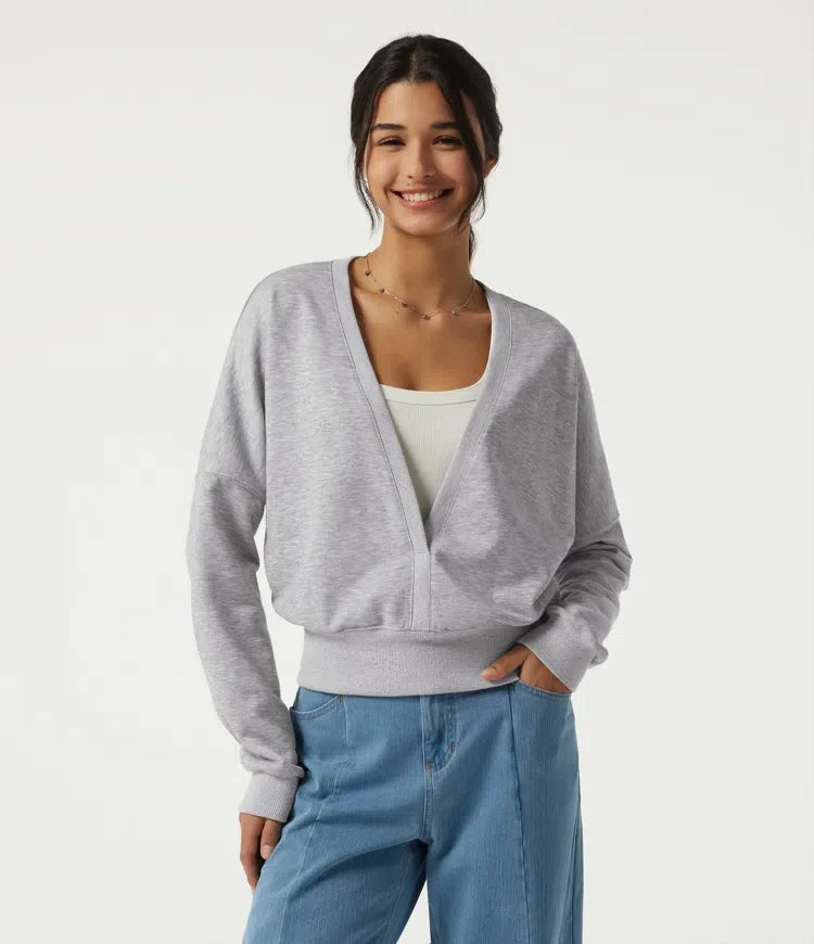 Djup V-ringad långärmad vardaglig sweatshirt