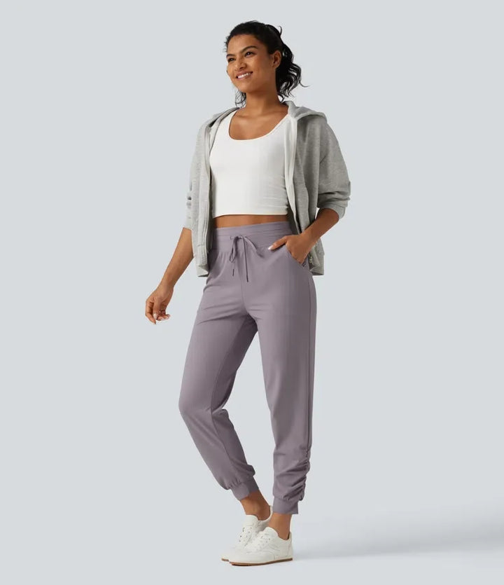 Halara UltraSculpt med hög midja dragsko rynklad yoga joggingbyxor med fickor