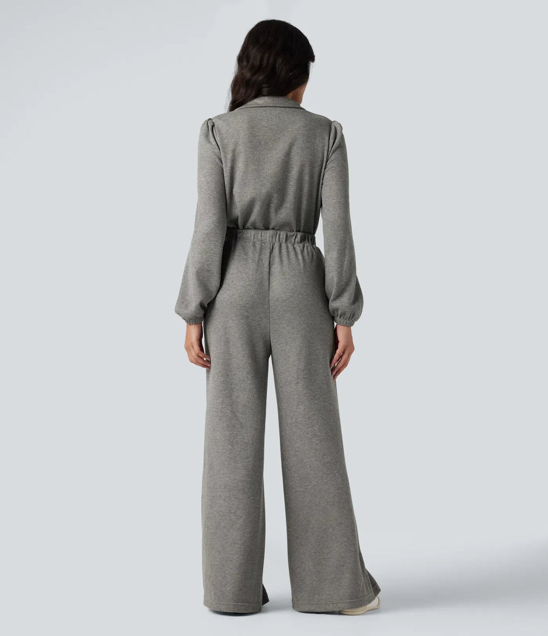 Halv dragkedja långärmad vida ben vardaglig jumpsuit med fickor-Easy Peezy Edition