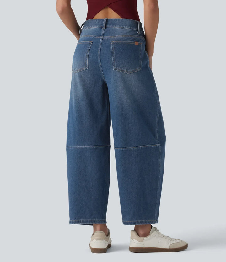 Halara Flex med låg midja dragkedja fickor ballongformade ben vardagsjeans