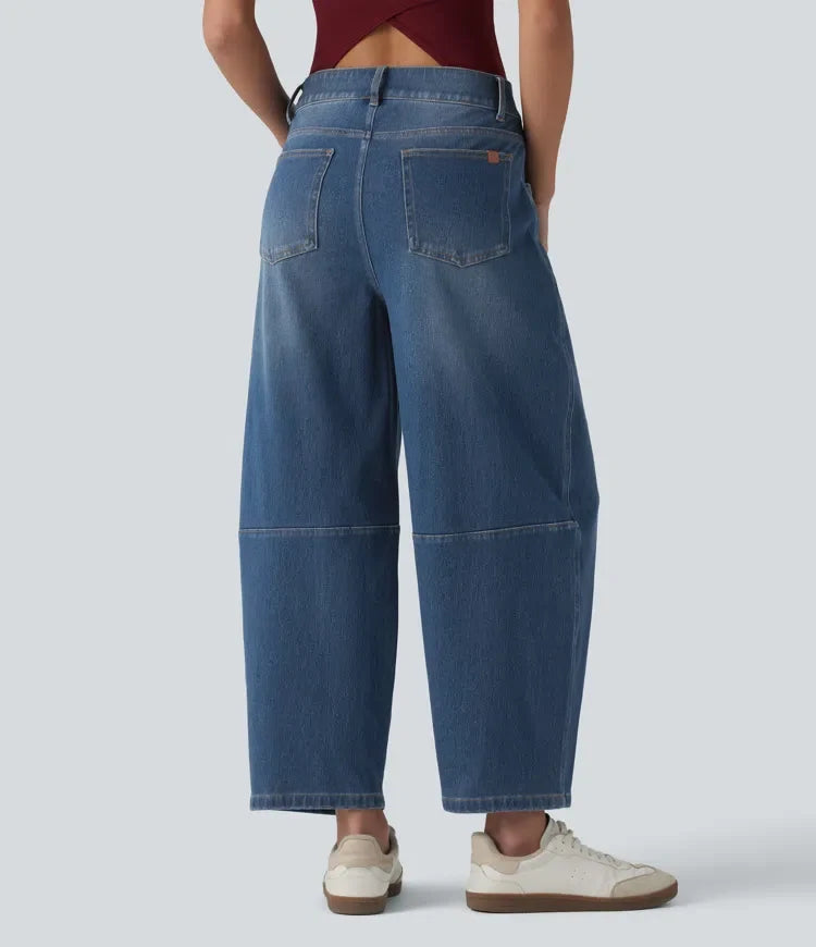 Halara Flex med låg midja dragkedja fickor ballongformade ben vardagsjeans