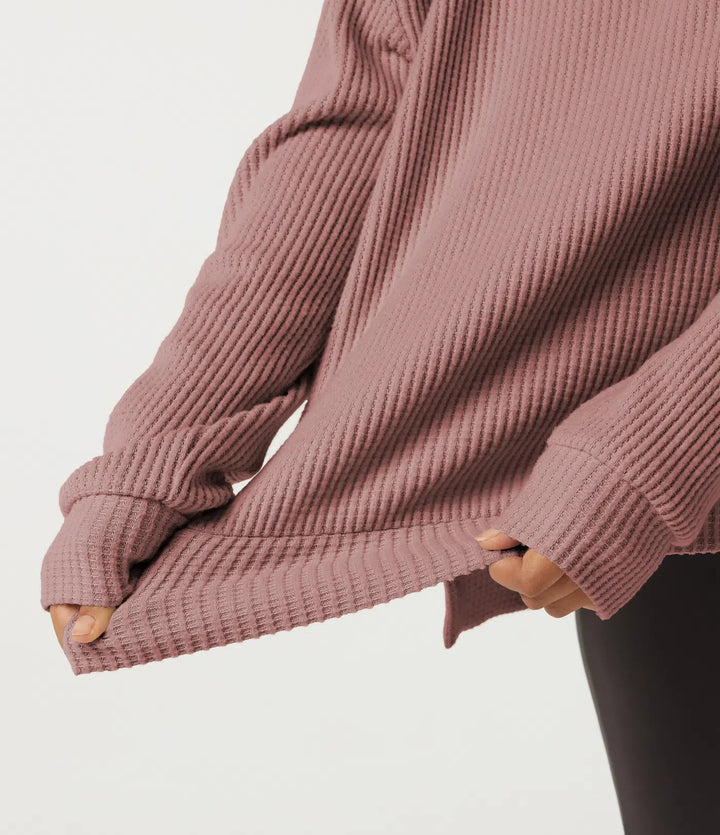 Rund hals långärmad slits fåll vardaglig sweatshirt