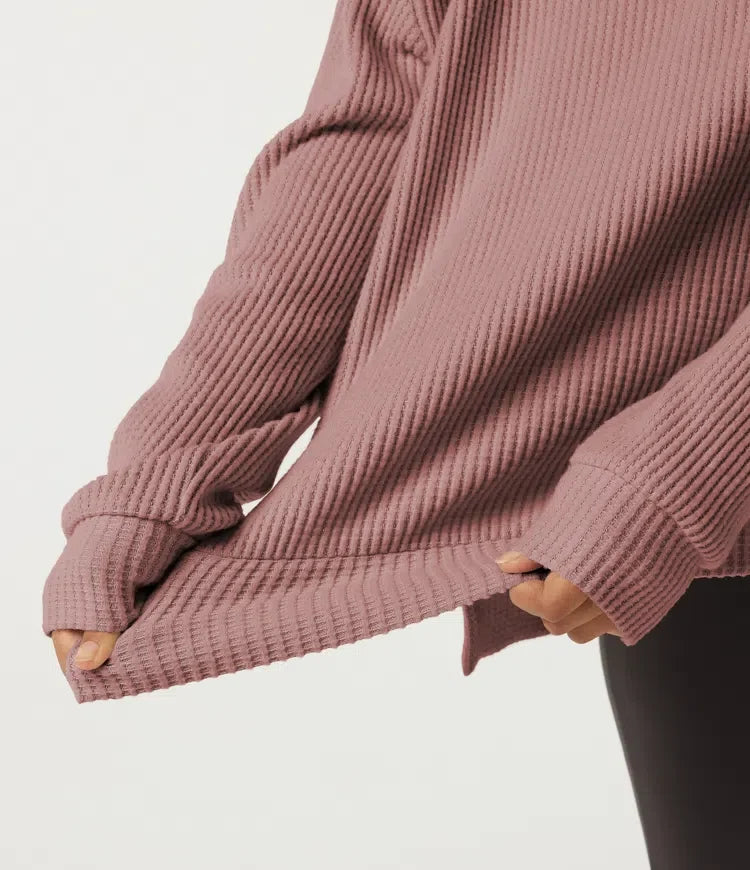 Rund hals långärmad slits fåll vardaglig sweatshirt