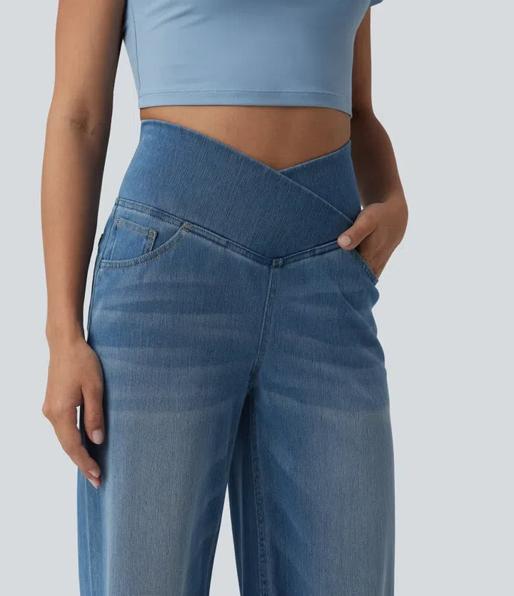 Halara Flex omlott med hög midja och magkontroll vida ben vardagsjeans med fickor