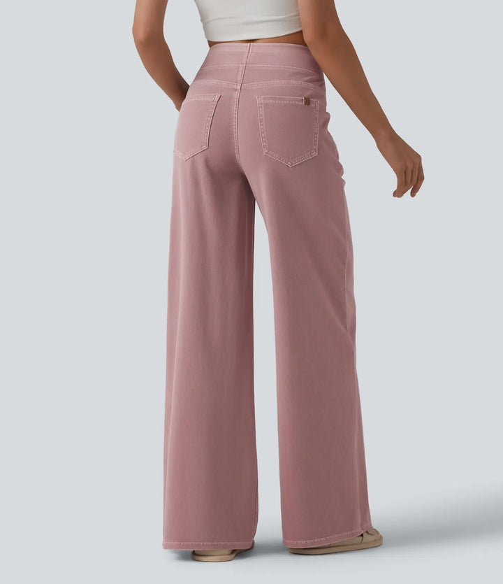 Halara Flex med hög midja vida ben färgglad vardagsjeans med fickor
