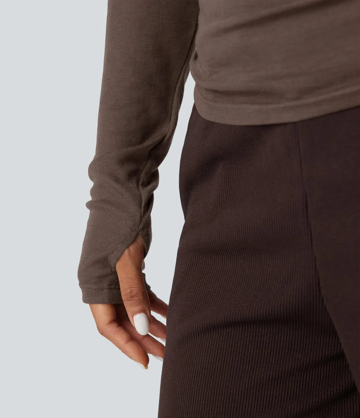 Enaxlad långärmad asymmetrisk för vardag ullblandning T-shirt