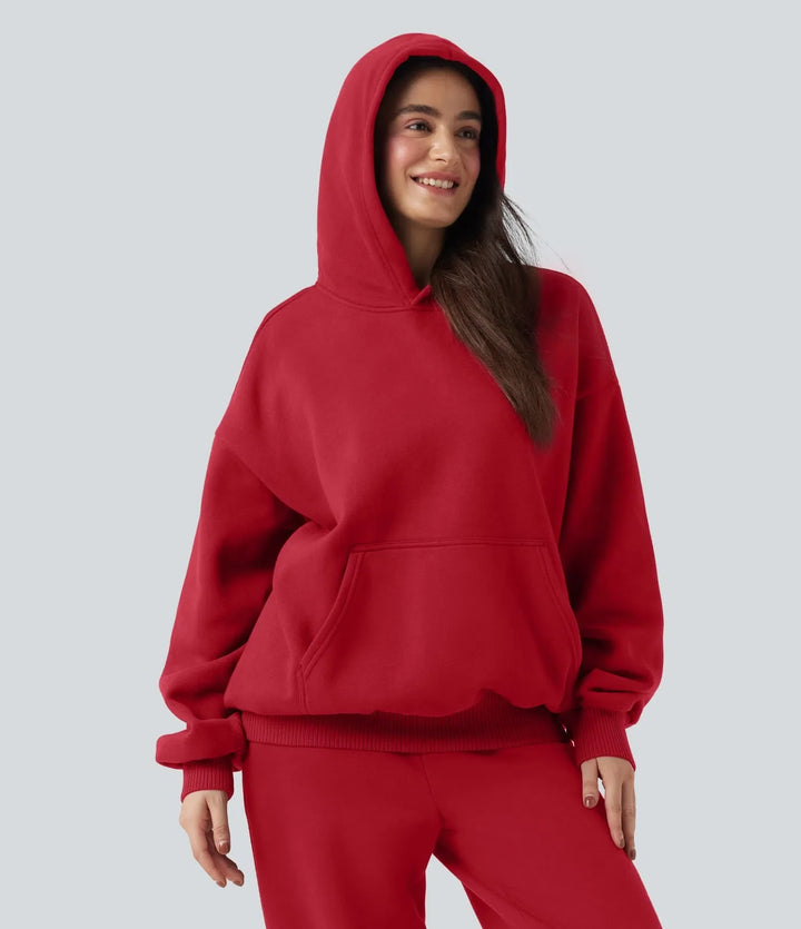 Med huva långärmad fleece vardaglig bomull sweatshirt med fickor