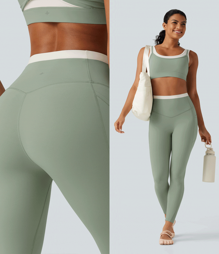 Lyckera UltraSculpt högmidjad magkontroll färgblock skinny yogaleggings med fickor