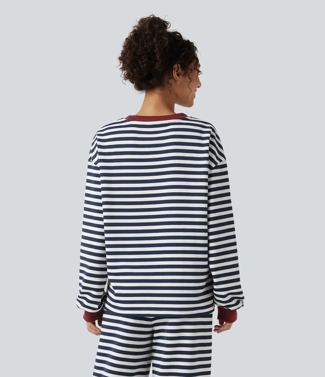 Rund hals långärmad randig avkoppling sweatshirt