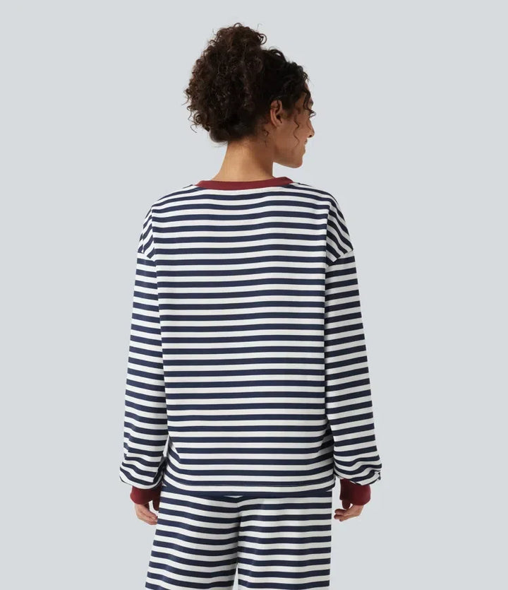 Rund hals långärmad randig avkoppling sweatshirt