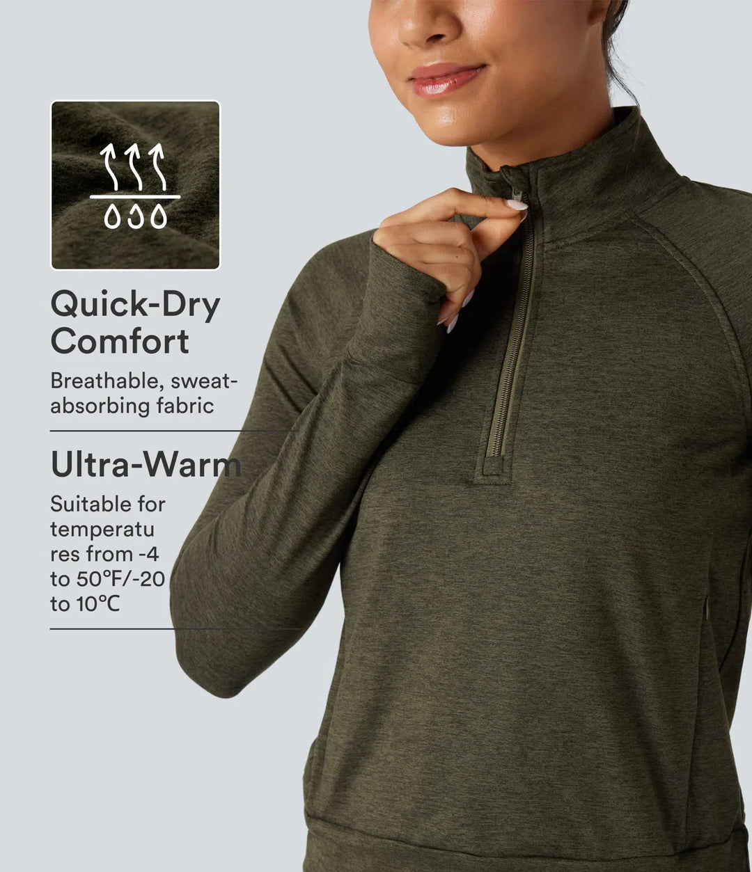 Halv dragkedja tumhål snabbtorkande fleece vardaglig melerad sweatshirt med fickor-UPF40+