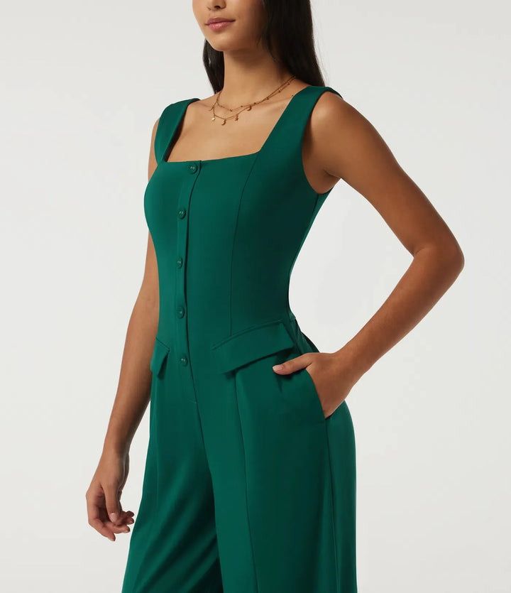 Fyrkantig halsringning ärmlös vida ben vardaglig jumpsuit med fickor-Easy Peezy Edition