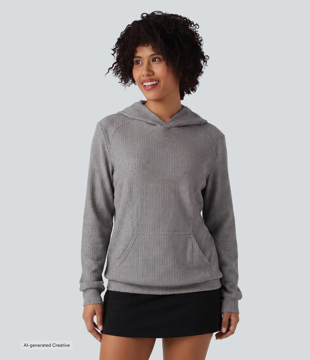 Ribbad med huva långärmad vardaglig sweatshirt med ficka