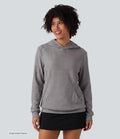 Ribbad med huva långärmad vardaglig sweatshirt med ficka