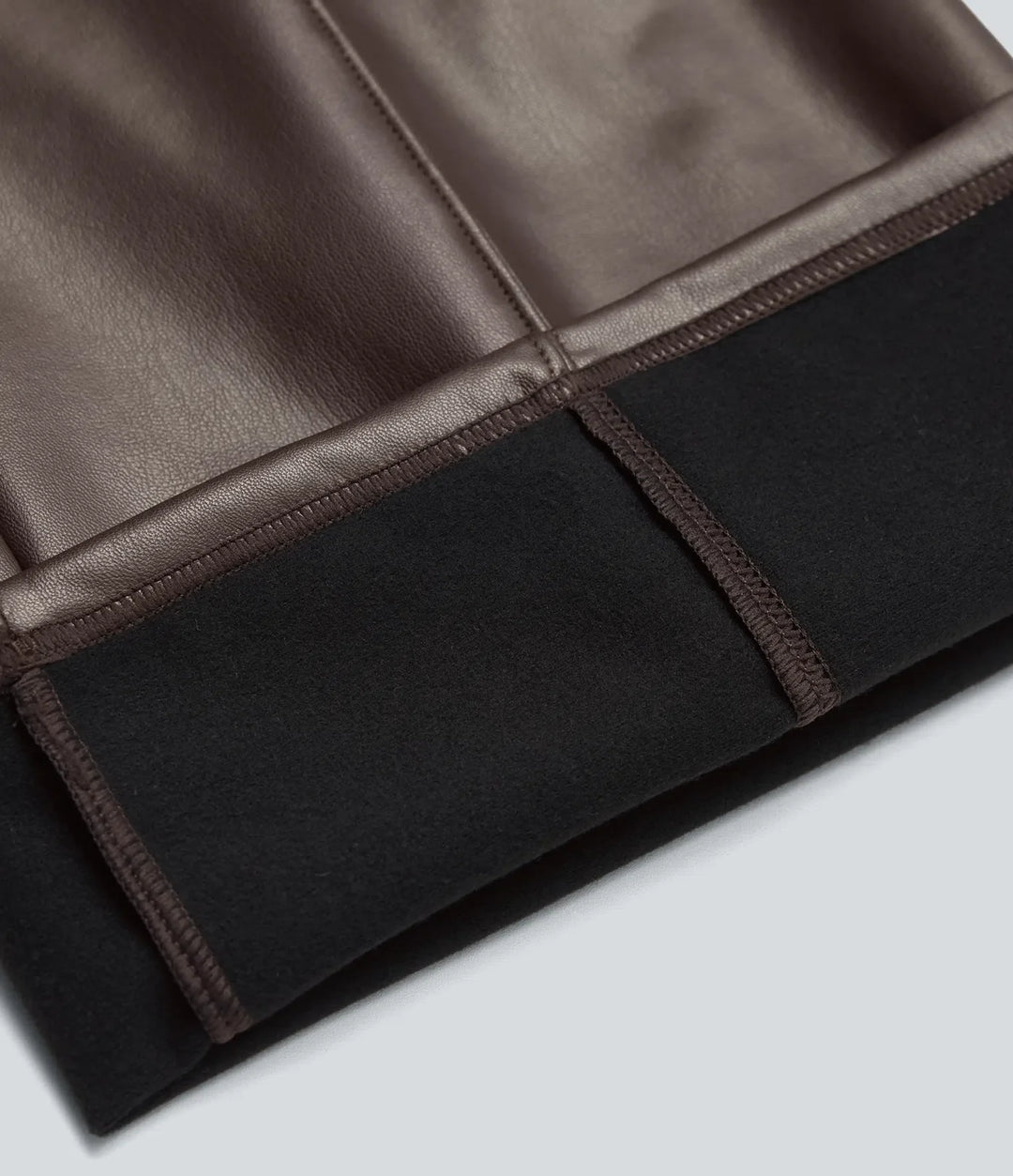 Högmidjad magkontroll stretchig PU fleece vardaglig utsvängda byxor med fickor