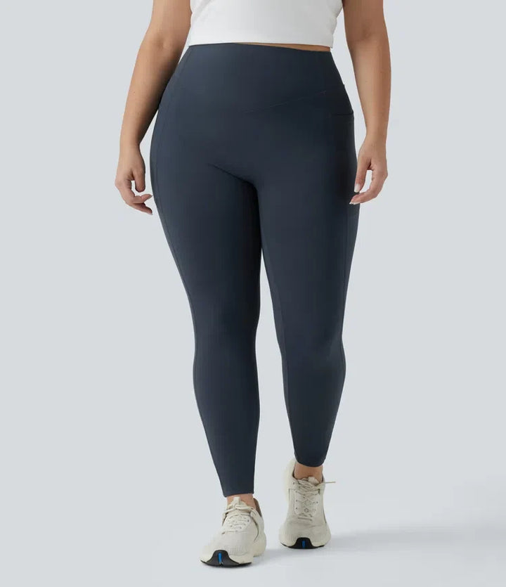 Plusstorlek Halara UltraSculpt med hög midja och magkontroll rumplyftande rynklad yogaleggings med fickor