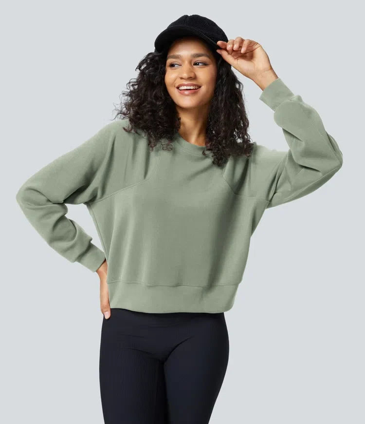 SpacerTek rund hals raglan ärm enfärgad vardaglig sweatshirt