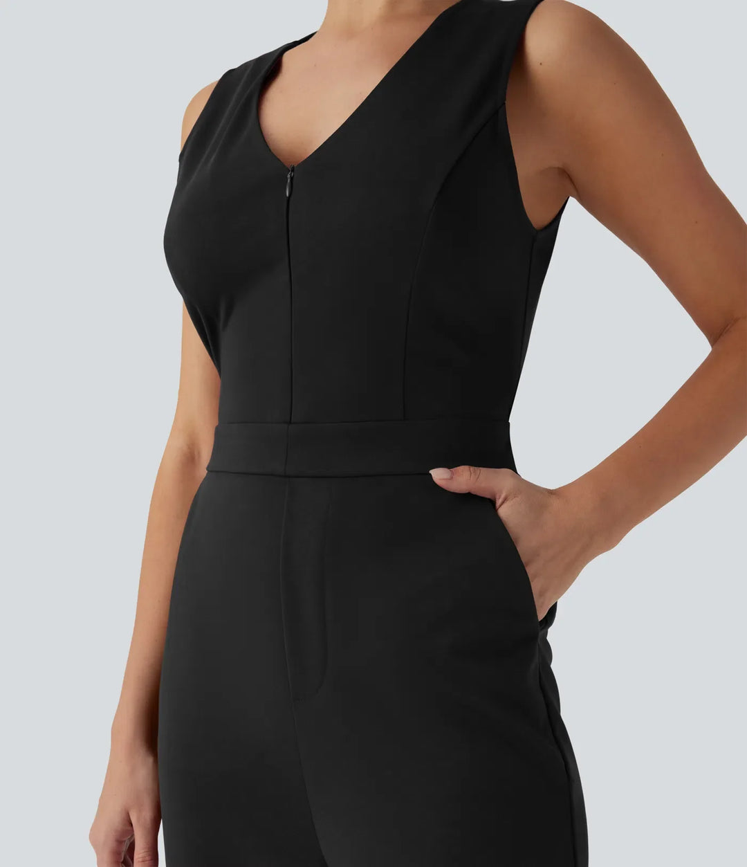 V-ringad ärmlös vardaglig bootcut jumpsuit med fickor-Easy Peezy Edition