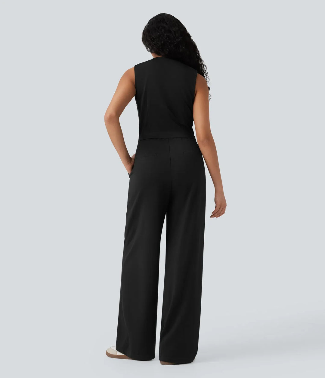 V-ringad ärmlös vardaglig väst jumpsuit med fickor-Easy Peezy