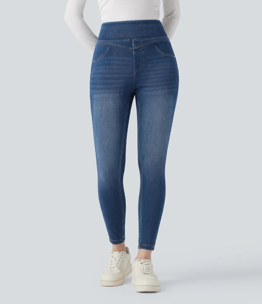 Halara Flex med hög midja denim för vardag smal 7/8 leggings med fickor