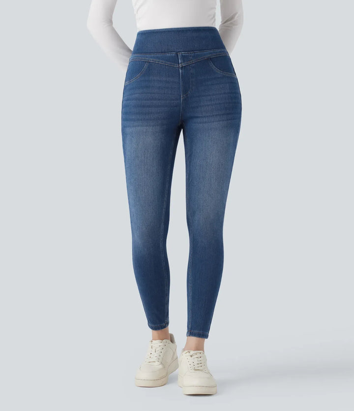 Halara Flex med hög midja denim för vardag smal 7/8 leggings med fickor