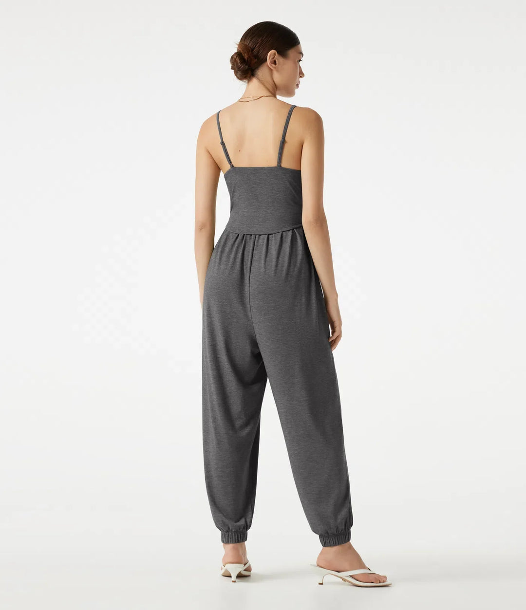 Justerbara axelband rynkat inbyggd BH melerad vardaglig jogger jumpsuit med fickor-Easy Peezy