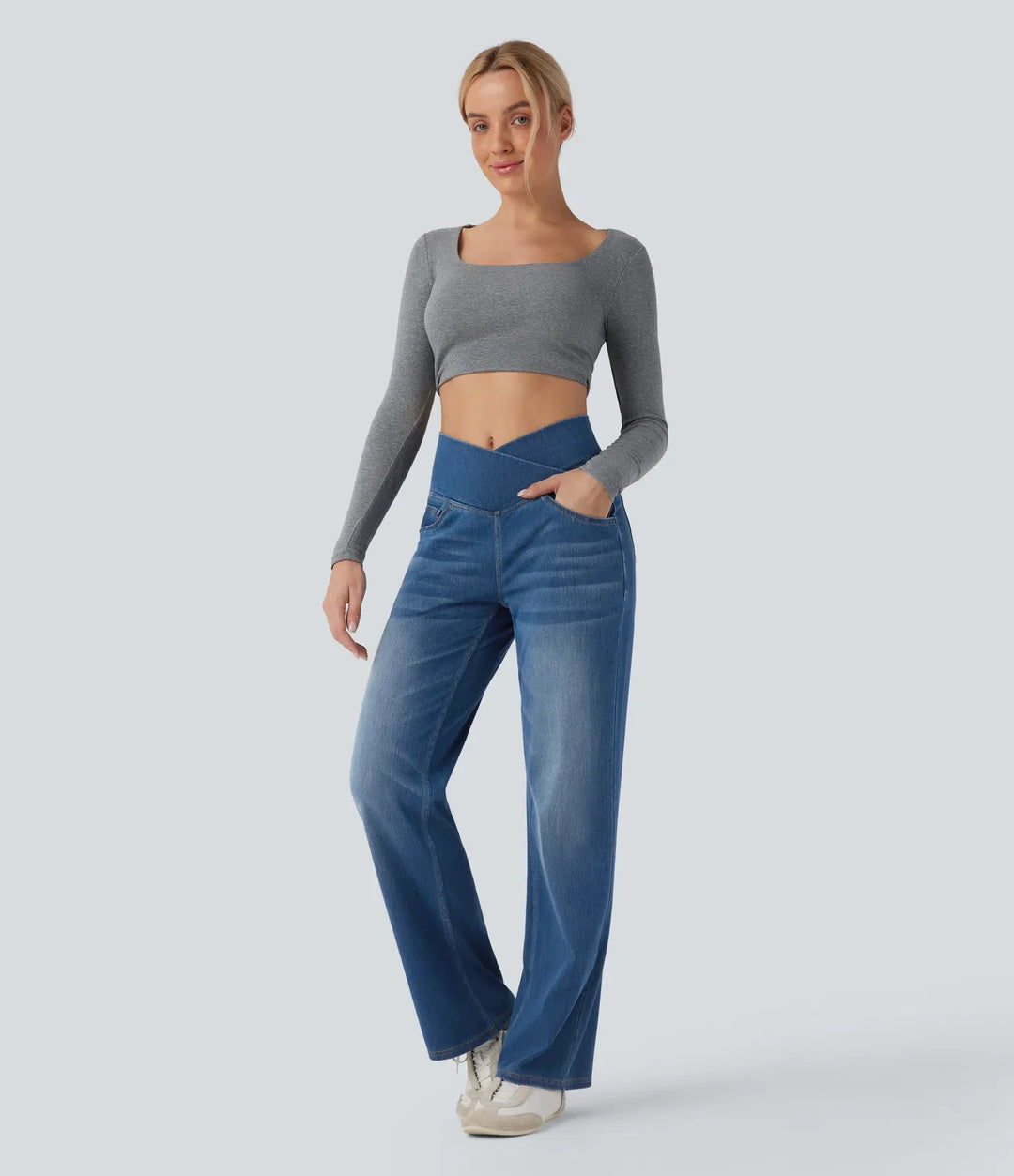 Lyckera Flex crossover högmidjad magkontroll vardagsjeans med raka ben med fickor