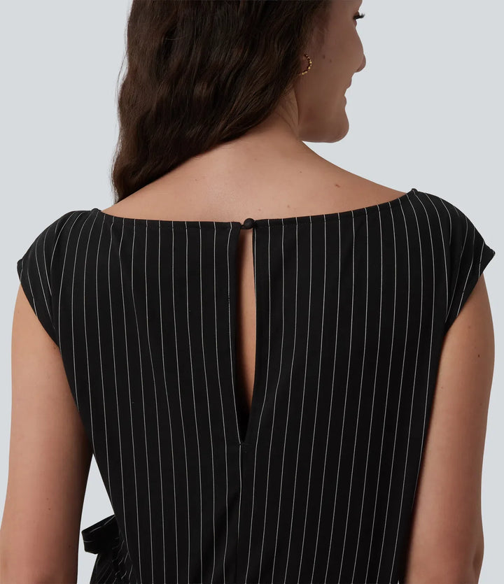 Båtringad ärmlös knytning i sidan sval känsla randig arbetsjumpsuit med fickor-Easy Peezy Edition