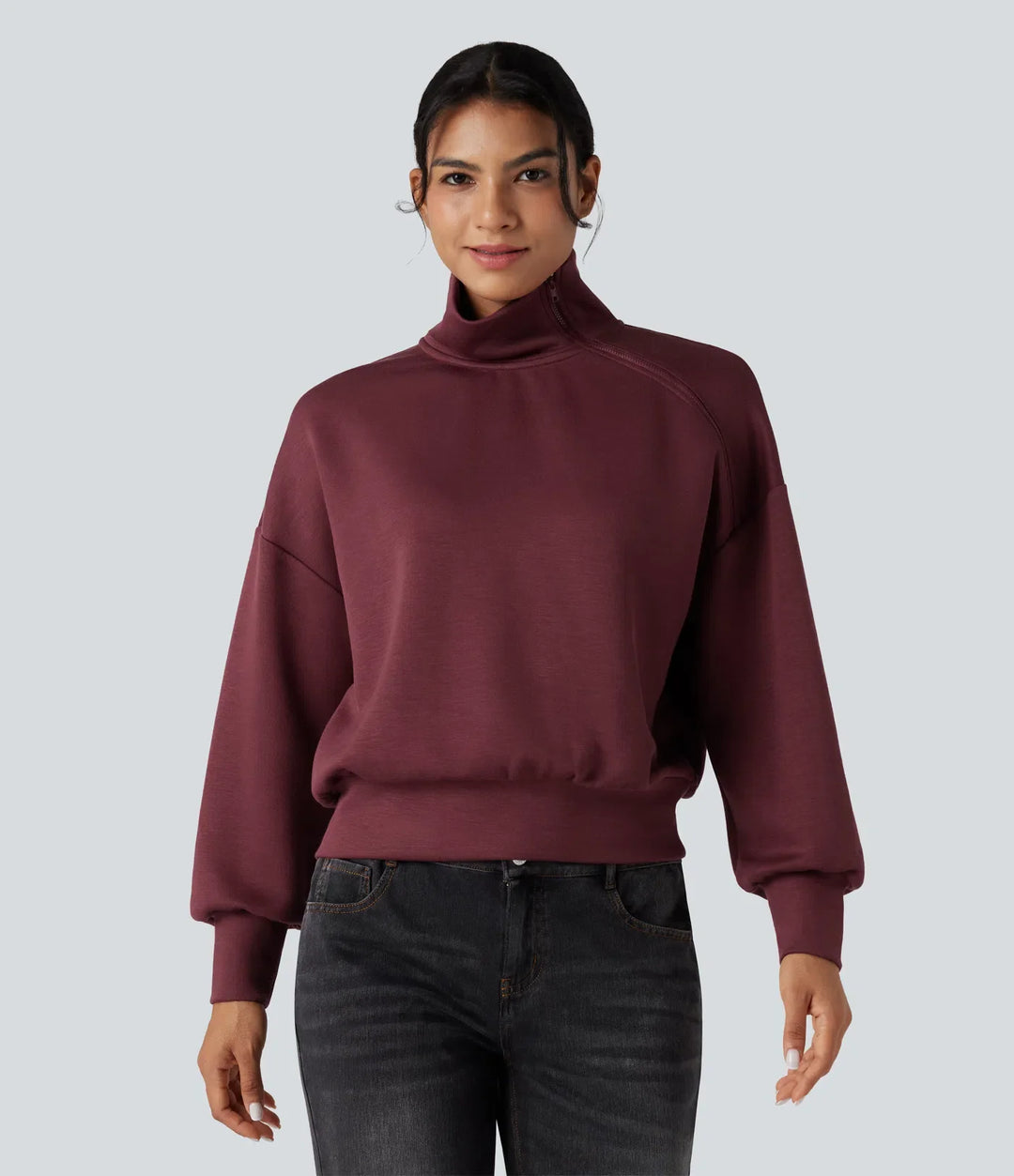 SpacerTek trattkrage halv dragkedja oversized vardaglig sweatshirt