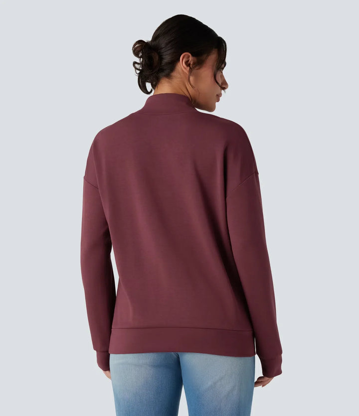 SpacerTek draperad hals långärmad vardaglig sweatshirt