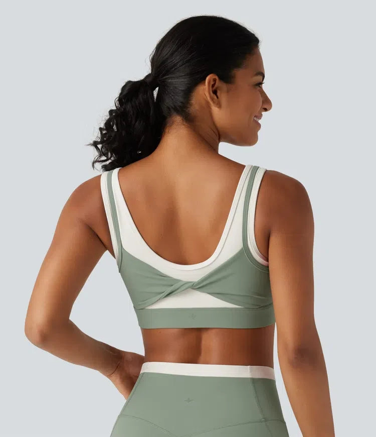 Lyckera UltraSculpt medium stöd U-ringad inbyggd BH vriden färgblock yoga sport-BH