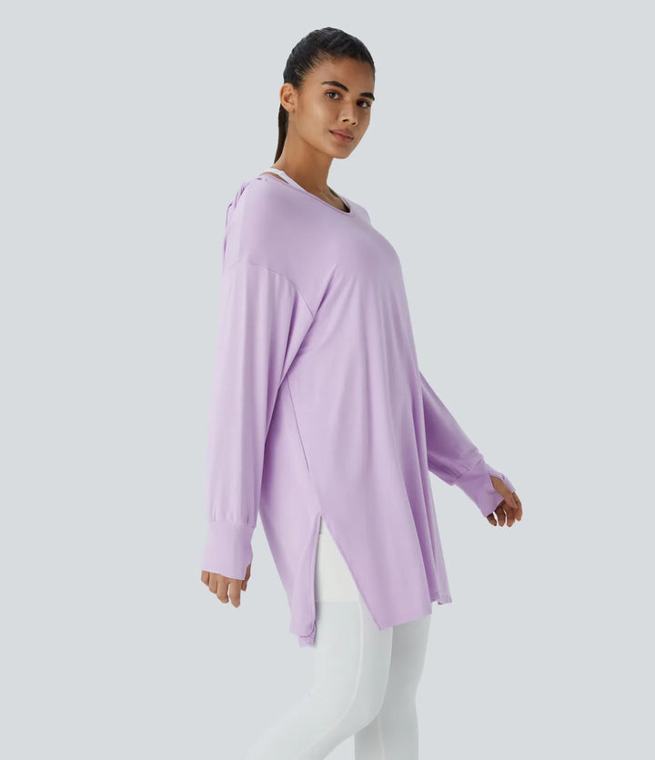 Med huva V-ringad dragsko tumhål lång modell vardaglig sweatshirt