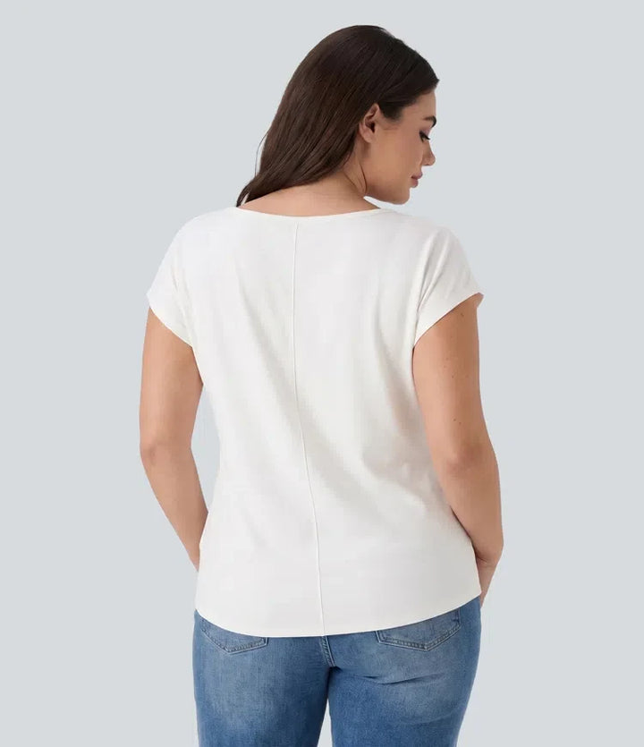 V-ringning kortärmad för vardag plusstorlek T-shirt